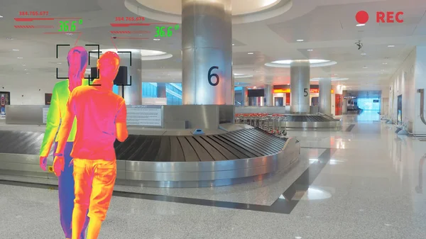 Simulation Der Körpertemperatur Kontrolle Durch Eine Wärmebildkamera Flughafen Gegen Epidemische — Stockfoto
