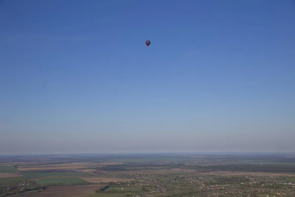 Vol Montgolfière Dessus Paysage Naturel Plat Campagne Centre Ukraine Champs — Photo