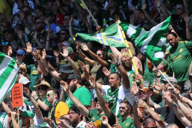 ABD, Oregon, Portland - 16 Nisan 2018: futbol maçı izlerken futbol taraftarları