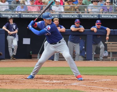 Peoria spor kompleksi Peoria, Az ABD Mart ayında, Texas Rangers için Logan Forsythe 2 yalnızlardı 7,2019.