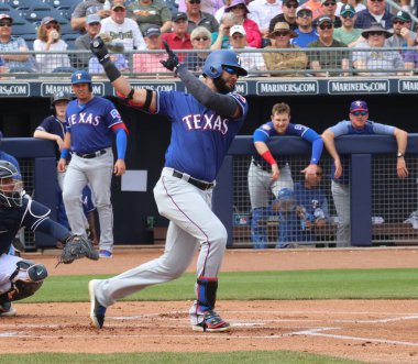 Peoria, Abd - 7 Mart 2019: Peoria Spor Kompleksi'nde Texas Rangers için Nomar Mazara sağ kanat oyuncusu