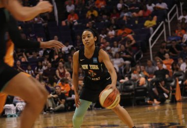 Phoenix Talking Stick Resort Arena'da New York Liberty için Asya Durr bekçi,Az /Abd Temmuz 5,2019.