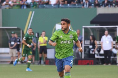 Oregon, Amerika Birleşik Devletleri - 23 Ağustos 2019 : Cristian Roldan Seattle Sounders Fc Portland Providence Park'ta