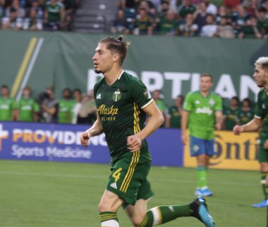Oregon, Amerika Birleşik Devletleri - 23 Ağustos 2019 : Portland Timbers için Jorge Villafana defans Portland Providence Park'ta 