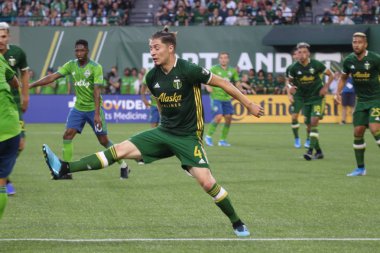 Oregon, Amerika Birleşik Devletleri - 23 Ağustos 2019 : Portland Timbers için Jorge Villafana defans Portland Providence Park'ta 