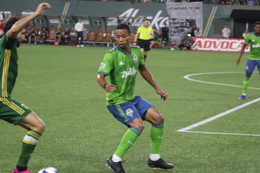 Oregon, Amerika Birleşik Devletleri - 23 Ağustos 2019 :Jordy Delem orta saha oyuncusu Seattle Sounders Fc Portland Providence Park'ta