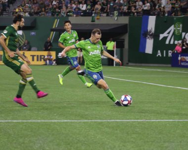 Oregon, Amerika Birleşik Devletleri - 23 Ağustos 2019 : Brad Smith defans oyuncusu Seattle Sounders Fc Portland Providence Park'ta