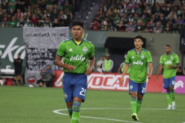 Oregon, Amerika Birleşik Devletleri - 23 Ağustos 2019 : Xavier Arreaga, Portland'daki Providence Park'ta Seattle Sounders Fc defans oyuncusu