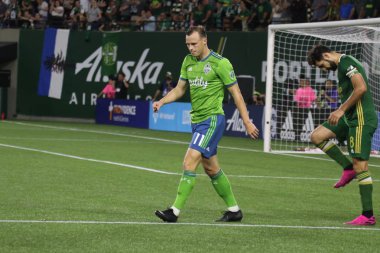 Oregon, Amerika Birleşik Devletleri - 23 Ağustos 2019 : Brad Smith defans oyuncusu Seattle Sounders Fc Portland Providence Park'ta