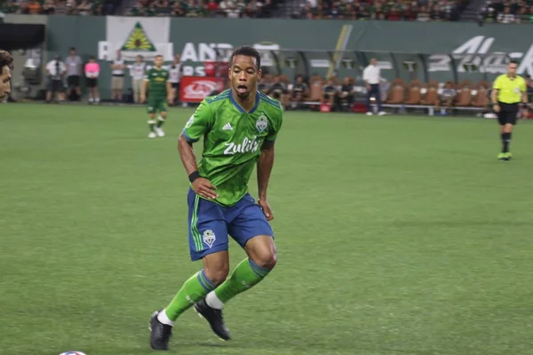 Oregon, Amerika Birleşik Devletleri - 23 Ağustos 2019 :Jordy Delem orta saha oyuncusu Seattle Sounders Fc Portland Providence Park'ta