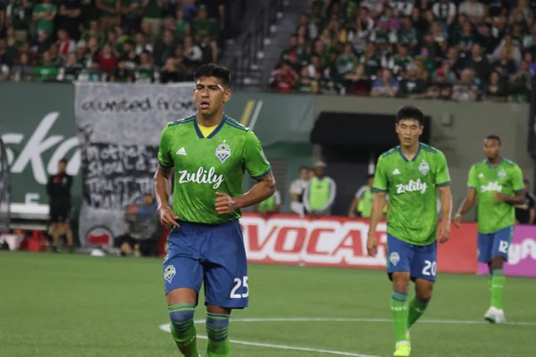 Oregon, Amerika Birleşik Devletleri - 23 Ağustos 2019 : Xavier Arreaga, Portland'daki Providence Park'ta Seattle Sounders Fc defans oyuncusu