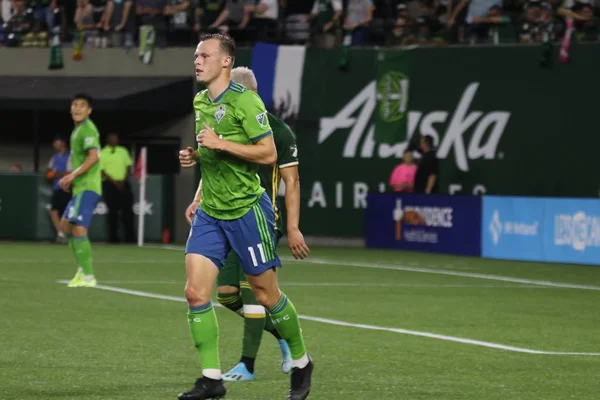 Oregon, Amerika Birleşik Devletleri - 23 Ağustos 2019 : Brad Smith defans oyuncusu Seattle Sounders Fc Portland Providence Park'ta