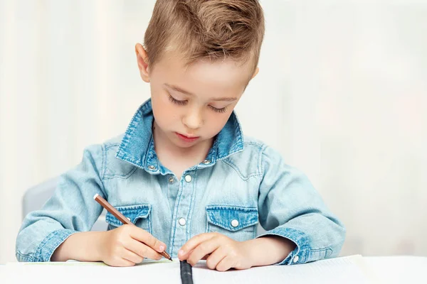 Retrato de niño dibujando con lápices de colores — Foto de Stock