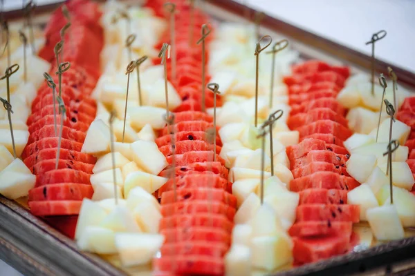 Close-up set with sliced melon and watermelon. — Stock Photo, Image