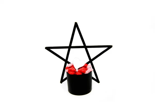 Black Modern Bucket Contains Pink Hearts Red White Hearts Adding — Stock Photo, Image