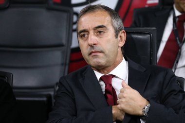 Milano, İtalya. 29 Eylül 2019. İtalyan Serie A. Ac Milan Acf Fiorentino 'ya karşı. Marco Giampaolo, Ac Milan' ın teknik direktörü..