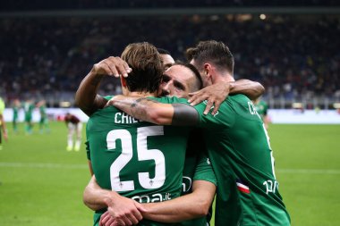 Milano, İtalya. 29 Eylül 2019. İtalyan Serie A. Ac Milan Acf Fiorentinina 'ya karşı. Ac Fiorentina' nın Franck Ribery takımı gol attıktan sonra kutlama yapıyor..