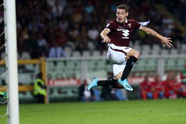 Torino, İtalya - 16 Eylül 2019. İtalyan Serie A. Torino Fc Torino FC 'den Lecce .Andrea Belotti' ye karşı.   .