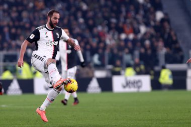 Torino, İtalya. 22 Ocak 2020. Coppa Italia 'da. Juventus Fc Roma 'ya karşı. Juventus FC 'den Gonzalo Higuain iş başında. .