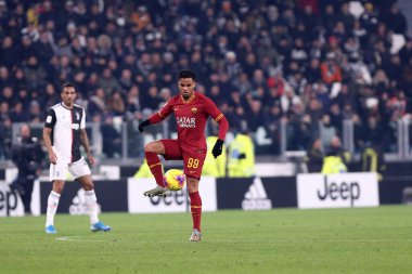 Torino, İtalya. 22 Ocak 2020. Coppa Italia 'da. Juventus Fc Roma 'ya karşı. Roman Olarak 'tan Justin Kluivert iş başında .