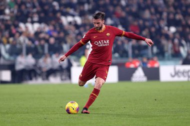 Torino, İtalya. 22 Ocak 2020. Coppa Italia 'da. Juventus Fc Roma 'ya karşı. Bryan Cristante ve As Roma iş başında .