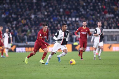 Torino, İtalya. 22 Ocak 2020. Coppa Italia 'da. Juventus Fc Roma 'ya karşı. Juventus FC 'den Alex Sandro iş başında  
