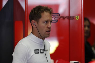 Monza, Italy. 6-8 September 2019. Formula 1 Grand Prix of Italy. Sebastian Vettel of Scuderia Ferrari in the garage during practice for the F1 Grand Prix of Italy clipart