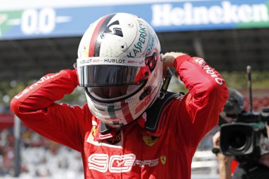 Monza, İtalya. 6-8 Eylül 2019. İtalya Formula 1 Grand Prix 'si. Scuderia Ferrari 'den Sebastian Vettel İtalya F1 Grand Prix antrenmanı sırasında