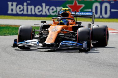 Monza, İtalya. 6-8 Eylül 2019. İtalya Formula 1 Grand Prix 'si. İtalya F1 Grand Prix elemeleri sırasında McLaren F1 takımından Lando Norris