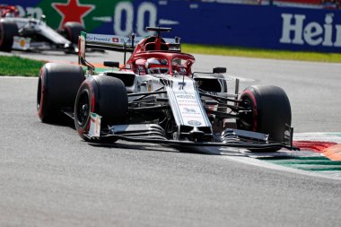 Monza, İtalya. 6-8 Eylül 2019. İtalya Formula 1 Grand Prix 'si. İtalya F1 Grand Prix elemeleri sırasında Alfa Romeo Yarışı 'ndan Kimi Raikkonen