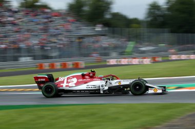 Monza, İtalya. 6-8 Eylül 2019. İtalya Formula 1 Grand Prix 'si. Alfa Romeo Yarışı 'ndan Antonio Giovinazzi İtalya F1 Grand Prix antrenmanı sırasında pistte.
