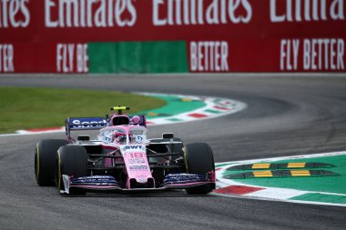 Monza, İtalya. 6-8 Eylül 2019. İtalya Formula 1 Grand Prix 'si. SportPesa Yarış Noktası F1 takımından Lance Stroll İtalya F1 Grand Prix antrenmanı sırasında pistte.
