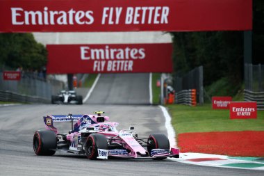 Monza, İtalya. 6-8 Eylül 2019. İtalya Formula 1 Grand Prix 'si. SportPesa Yarış Noktası F1 takımından Lance Stroll İtalya F1 Grand Prix antrenmanı sırasında pistte.