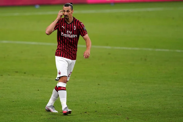 Mediolan Włochy Lipca 2020 Włoski Serie Zlatan Ibrahimovic Milan Akcji — Zdjęcie stockowe