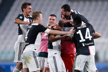 Torino (İtalya) 26 Temmuz 2020. İtalyan Serisi A. Juventus Fc, Uc Sampdoria 'ya karşı. Juventus FC oyuncuları kutluyor   