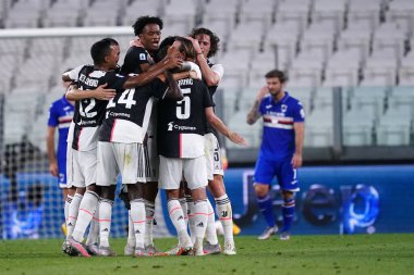 Torino (İtalya) 26 Temmuz 2020. İtalyan Serisi A. Juventus Fc, Uc Sampdoria 'ya karşı. Juventus FC 'den Cristiano Ronaldo gol attıktan sonra kutluyor