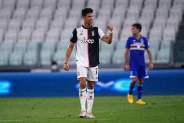 Torino (İtalya) 26 Temmuz 2020. İtalyan Serisi A. Juventus Fc, Uc Sampdoria 'ya karşı. Juventus FC 'den Cristiano Ronaldo gol attıktan sonra kutluyor