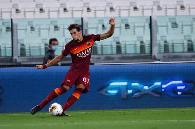 Torino (İtalya) 01 Ağustos 2020. İtalyan Serisi A. Juventus Fc Roma 'ya karşı. Roma 'dan Riccardo Calafiori.