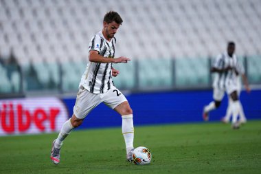 Torino (İtalya) 01 Ağustos 2020. İtalyan Serisi A. Juventus Fc Roma 'ya karşı. Juventus FC 'den Daniele Rugani, 2019-2020 Serie A Şampiyonasını kazandıktan sonra kutlama yaptı. 