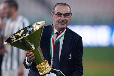 Torino (Italy) 01th August 2020. Italian Serie A.  Juventus Fc vs As Roma.  Maurizio Sarri , head coach of Juventus FC, celebrate after winning the Serie A Championship 2019-2020   clipart