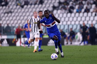Torino, İtalya. 20 Eylül 2020. Serie A maçında Uc Sampdoria takımından İtalyan Serie A. Omar Colley ile Juventus Fc ve Uc Sampdoria arasında oynanan karşılaşmada.   