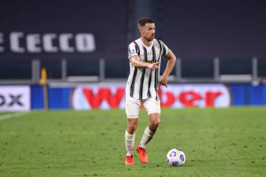Torino, İtalya. 20 Eylül 2020. Juventus FC 'den İtalyan Serie A. Aaron Ramsey, Juventus Fc ve Uc Sampdoria arasında oynanan Serie A maçı sırasında hareket halindedir..   
