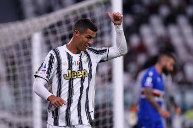 Torino, İtalya. 20 Eylül 2020. Juventus FC 'den İtalyan Serie A. Cristiano Ronaldo ile Juventus Fc ve Uc Sampdoria arasında oynanan Serie A maçı sırasında.   