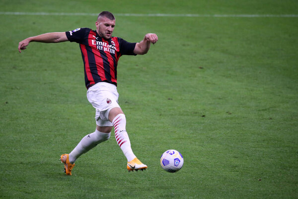 Milano, Italy. 21th September 2020. Italian Serie A. Ante Rebic  of Ac Milan in action   during the  Serie A match  between Ac Milan and Bologna Fc.  