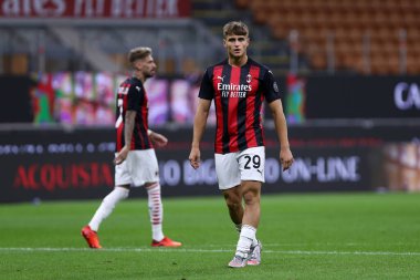 Milano, İtalya. 24 Eylül 2020. Uefa Avrupa Ligi. Ac Milan 'dan Lorenzo Colombo UEFA Avrupa Ligi' nde Ac Milan ve Fotballklubben Bodo / Glimt arasında oynanan üçüncü tur eleme karşılaşmasında.  