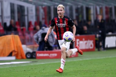 Milano, İtalya. 24 Eylül 2020. Uefa Avrupa Ligi. Ac Milan 'dan Alexis Saelemaekers UEFA Avrupa Ligi' nde Ac Milan ve Fotballklubben Bodo / Glimt arasında oynanan üçüncü ön eleme karşılaşmasında.  