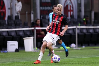 Milano, İtalya. 24 Eylül 2020. Uefa Avrupa Ligi. Ac Milan 'dan Alexis Saelemaekers UEFA Avrupa Ligi' nde Ac Milan ve Fotballklubben Bodo / Glimt arasında oynanan üçüncü ön eleme karşılaşmasında.  