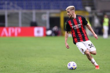 Milano, İtalya. 24 Eylül 2020. Uefa Avrupa Ligi. Ac Milan 'dan Alexis Saelemaekers UEFA Avrupa Ligi' nde Ac Milan ve Fotballklubben Bodo / Glimt arasında oynanan üçüncü ön eleme karşılaşmasında.  