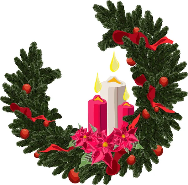 Noel tasarım vektörü. Çam dalları, Noel süslemeleri, çiçekler, noktalar..