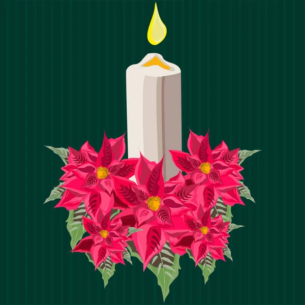 Kerst Ontwerp Vector Bundel Dennentakken Kerstversiering Object Bloemen Poinsettias — Stockvector